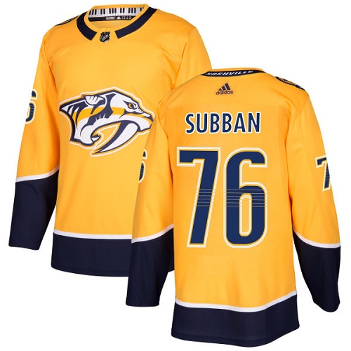 Adidas Men Nashville Predators #76 P.K Subban Yellow Home Authentic Stitched NHL Jersey->nashville predators->NHL Jersey
